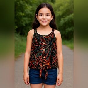 3/15$ GÉMO Girls Tropical Print Tie-Front Top – Size 8